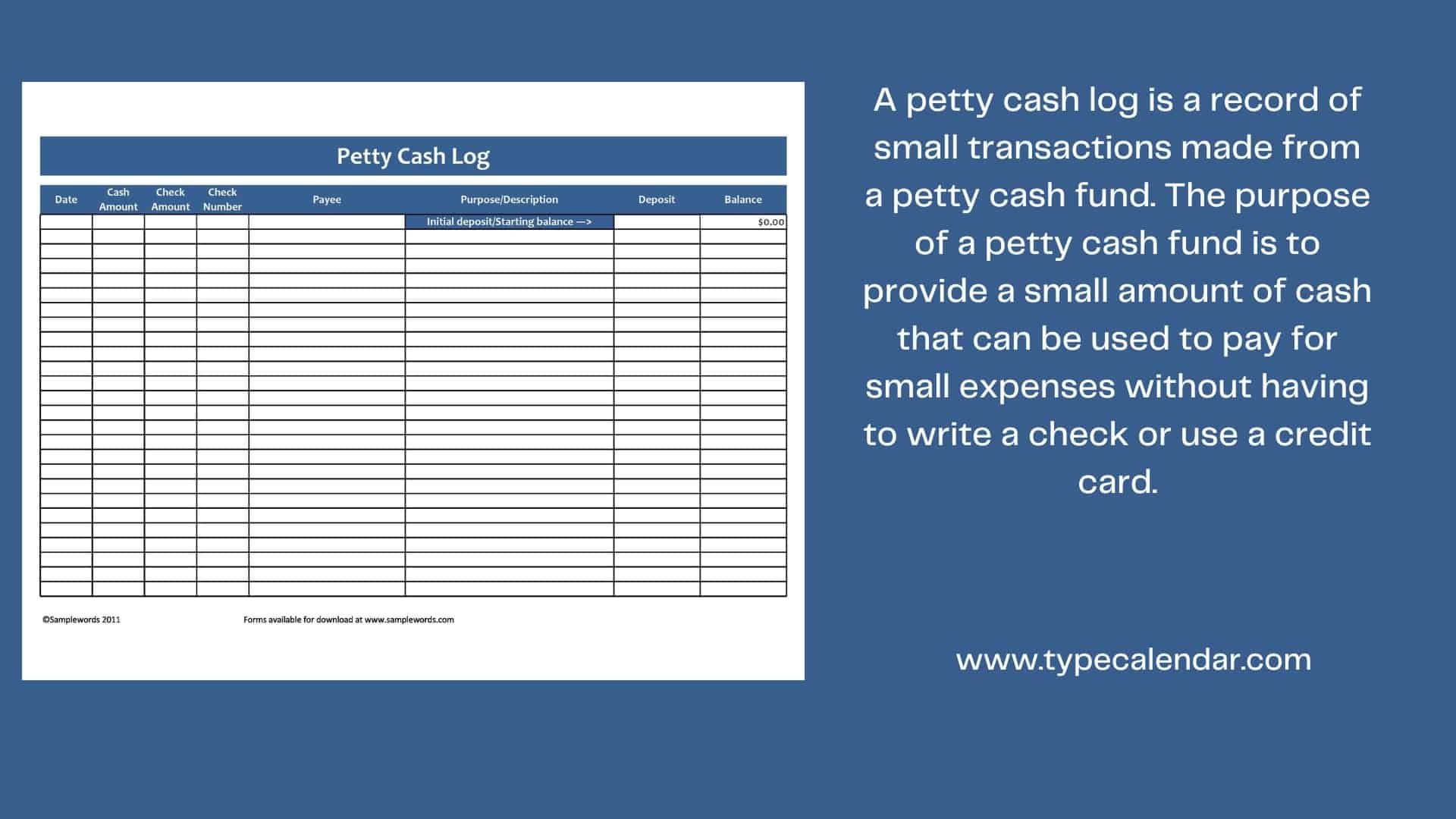 free printable petty cash log template