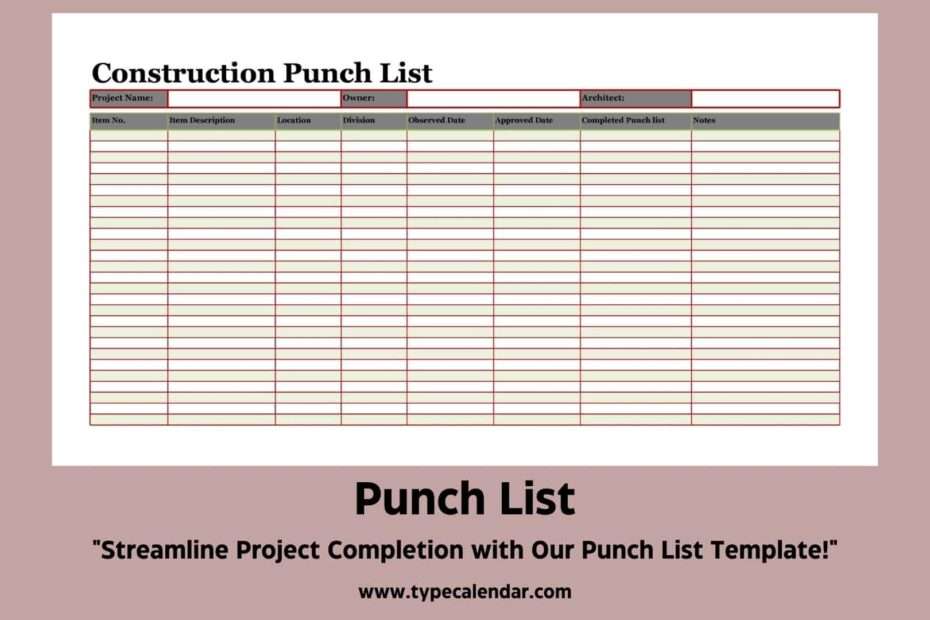 Free Printable Punch List Templates PDF Word Excel