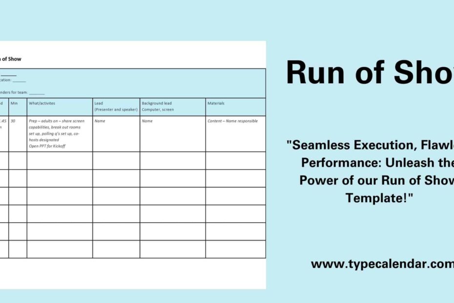 Free Printable Run Of Show Templates PDF Word Excel Example