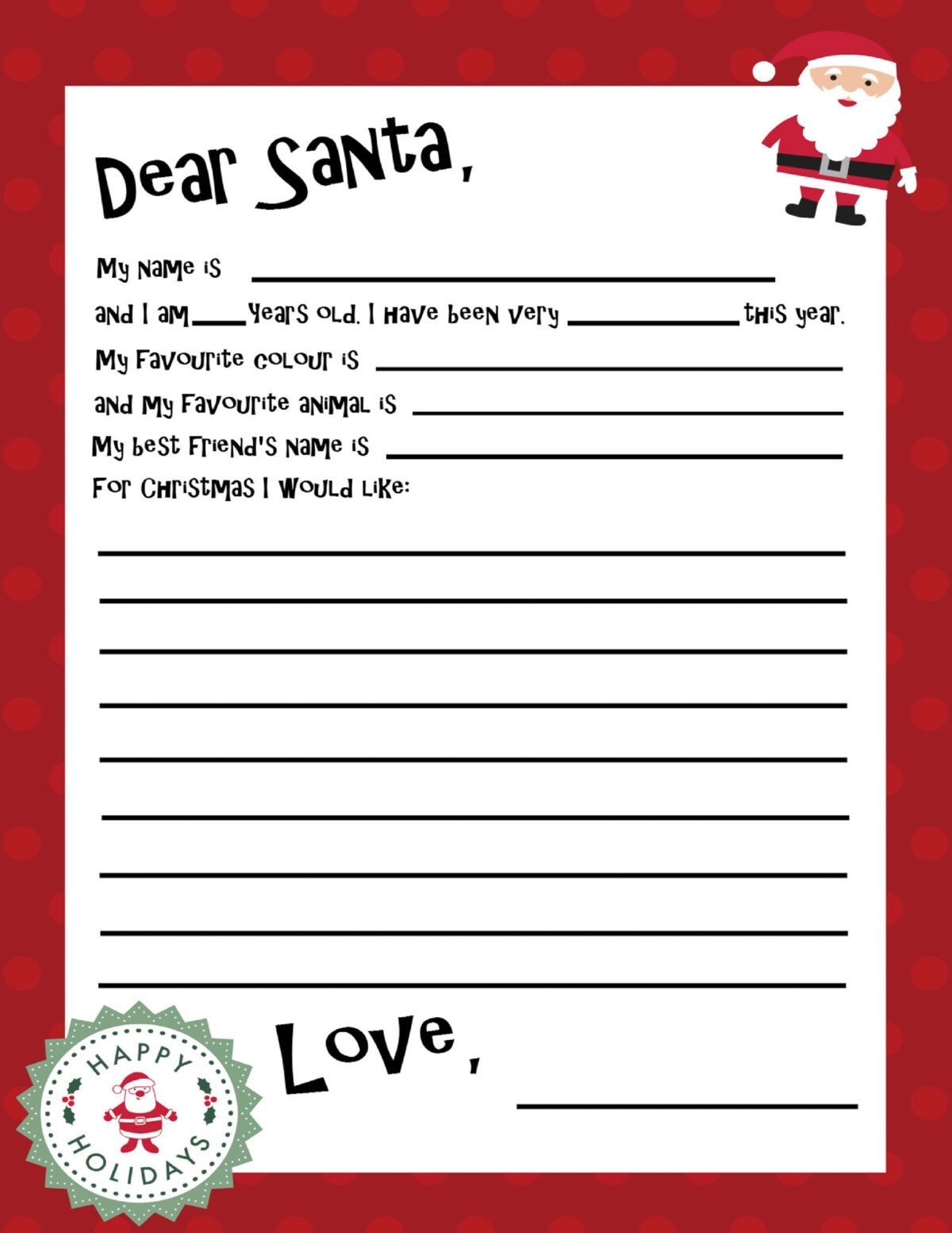 printable letters from santa claus template
