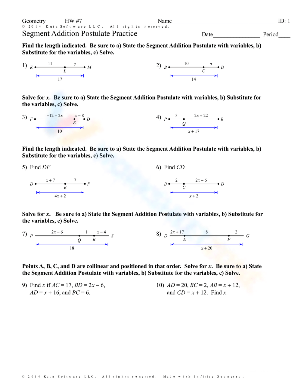 addition postulate worksheet