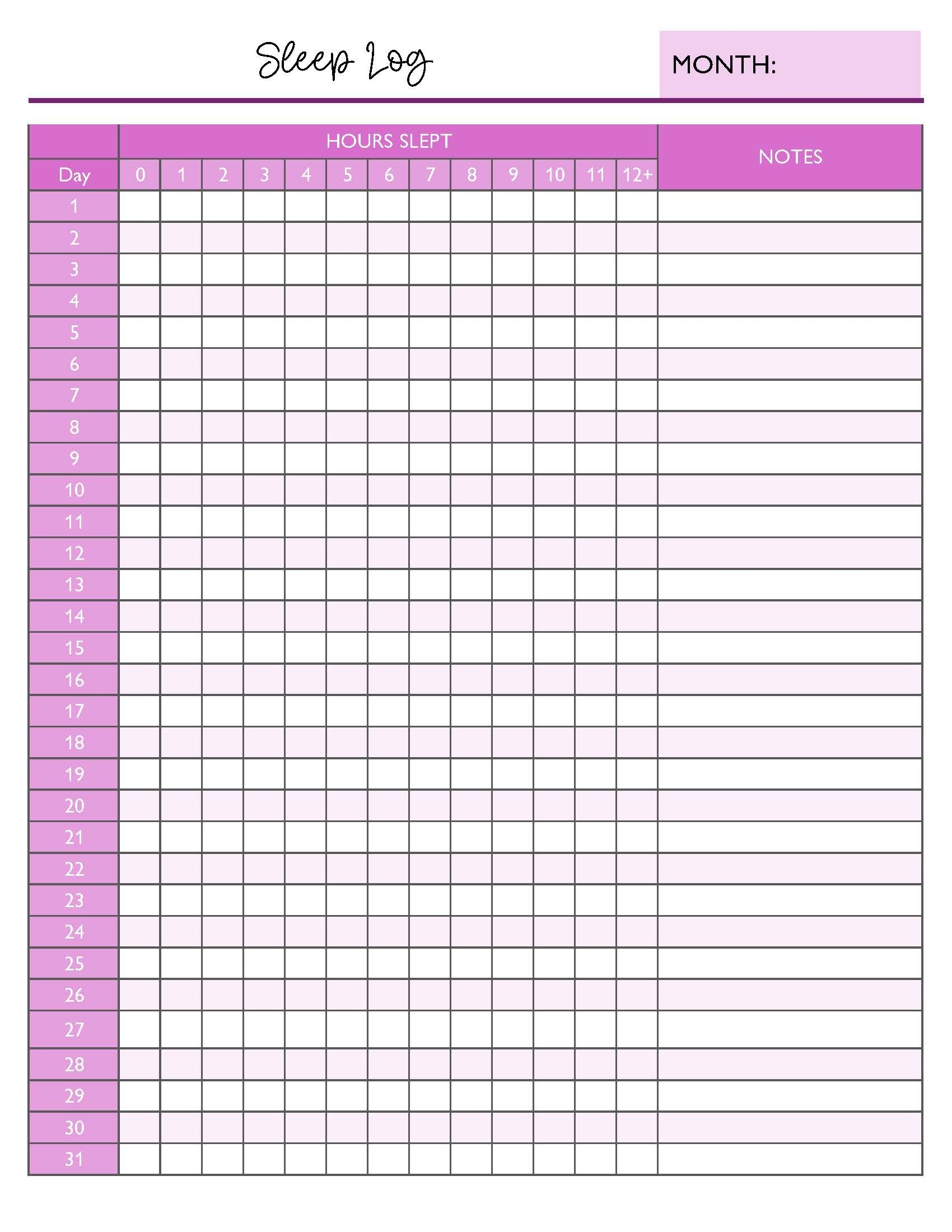 free printable sleep diary template
