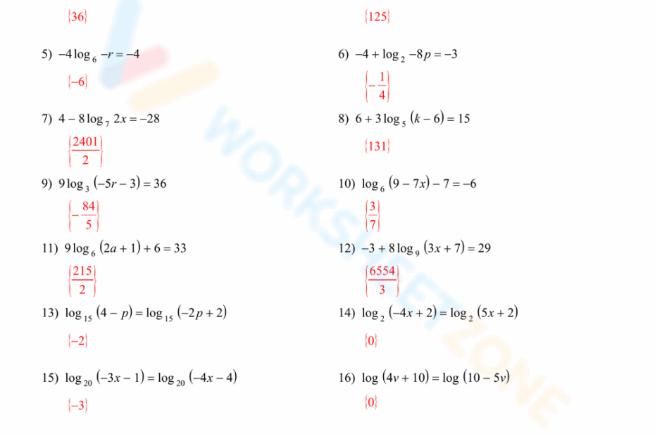 Free Printable Solving Logarithmic Equations Worksheets Worksheets Library