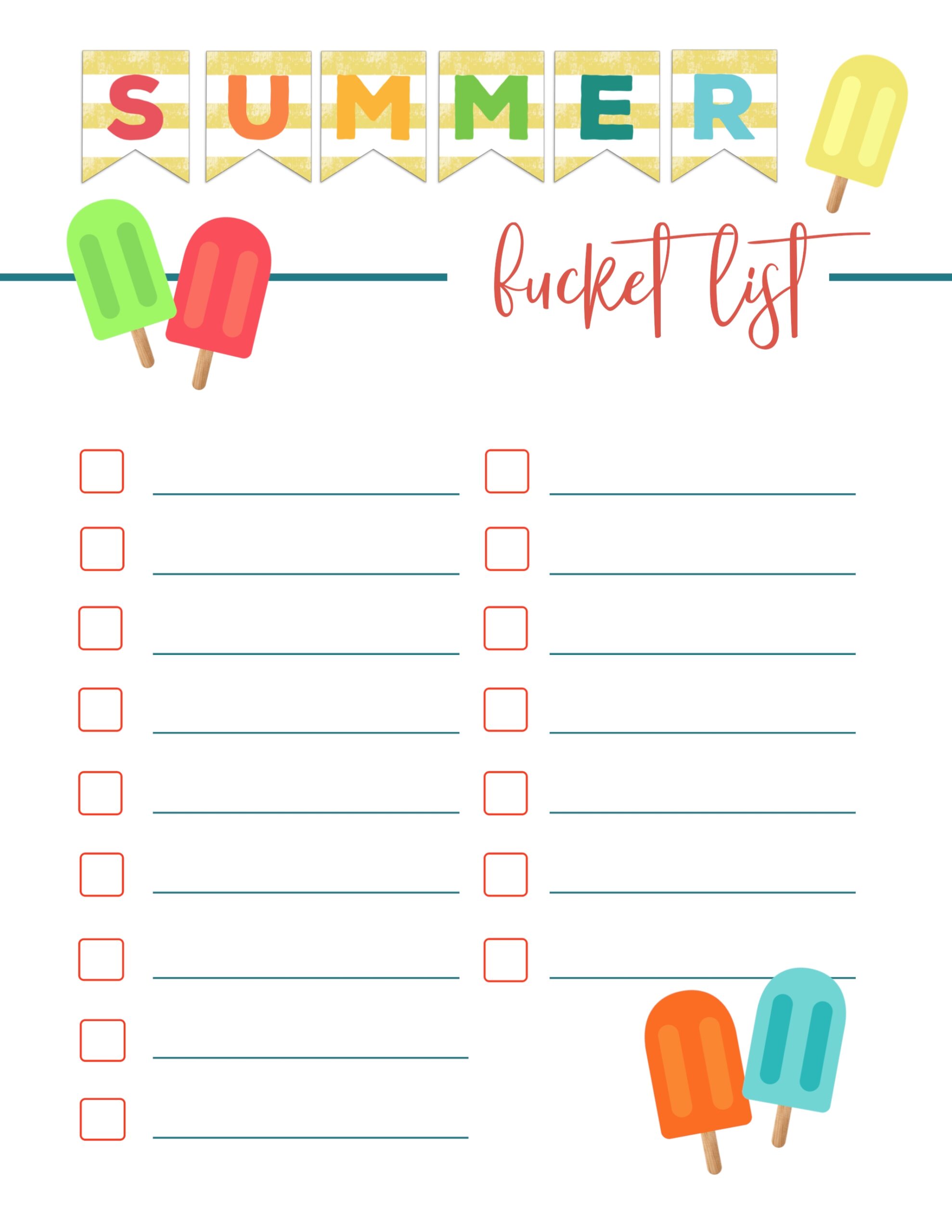 cute printable bucket list template