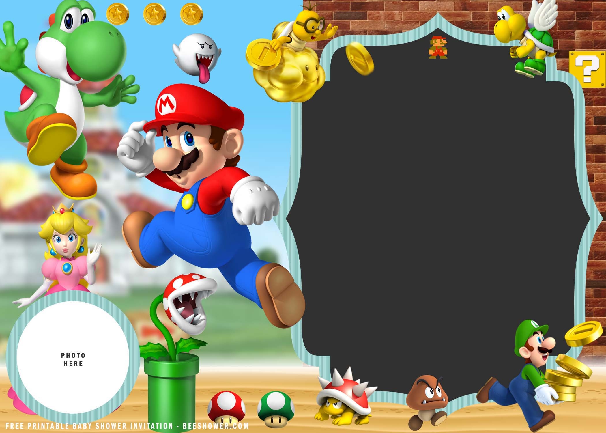 FREE Printable Super Mario Baby Shower Invitation Templates Worksheets Library