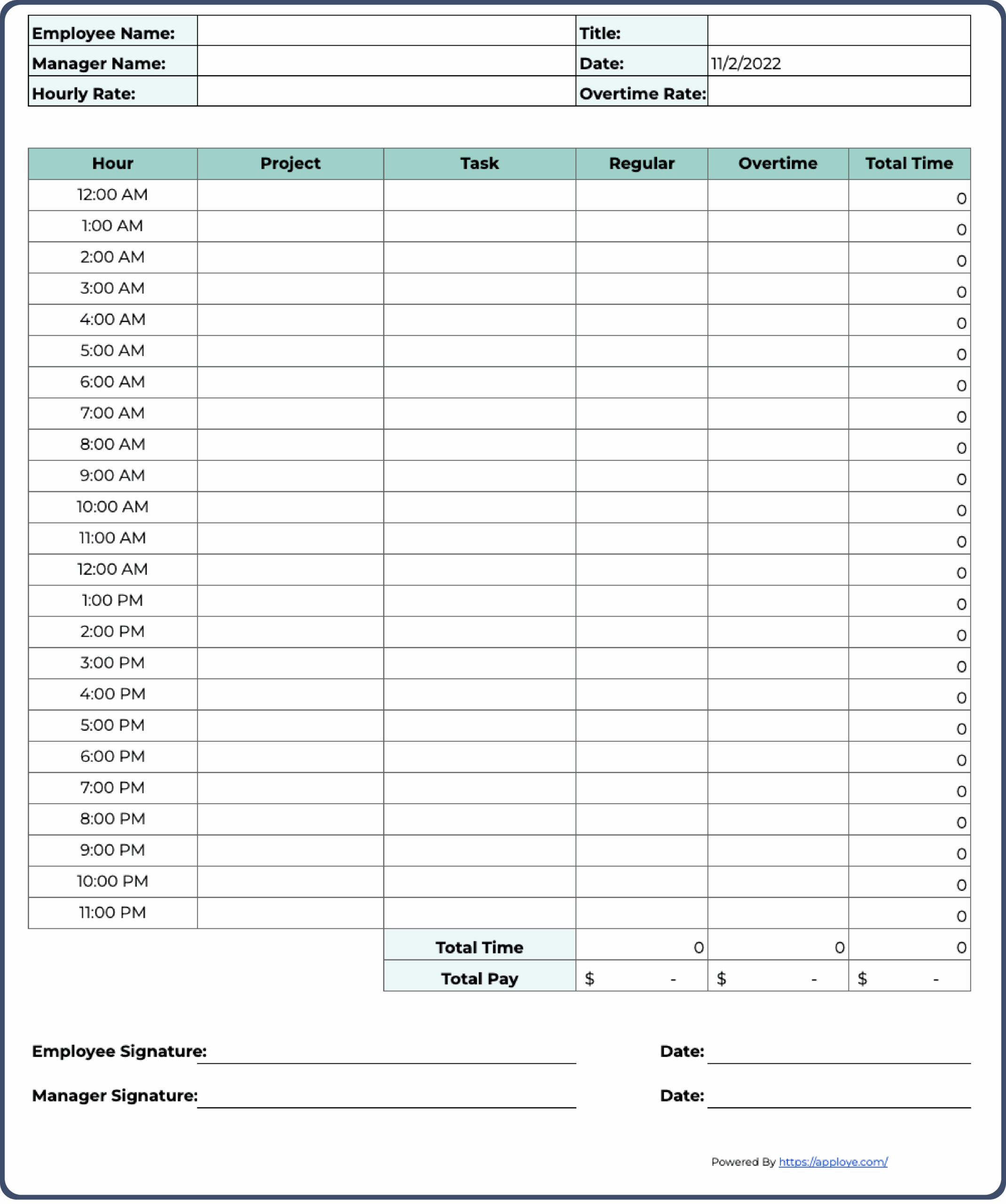 time card templates free printable