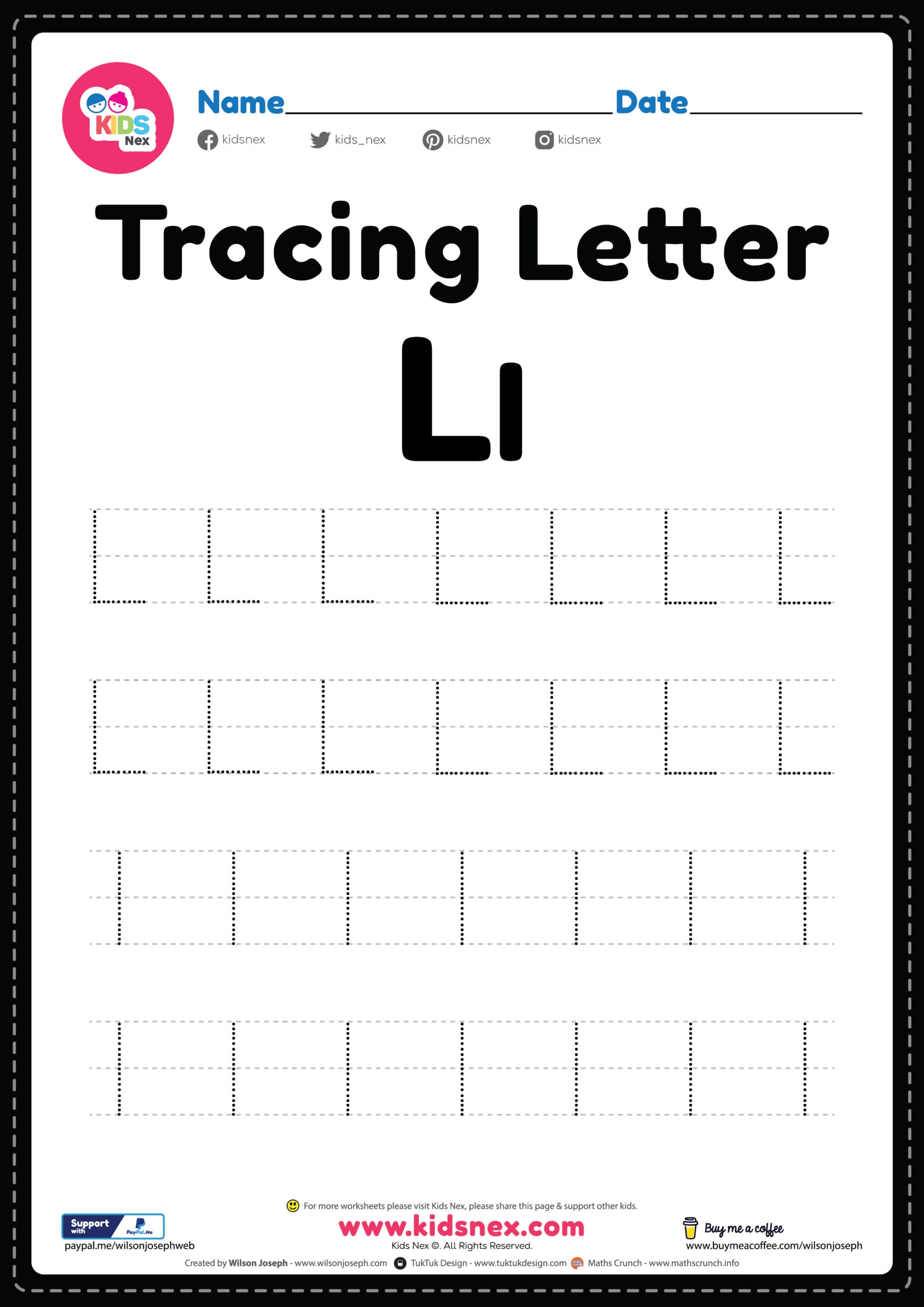 letter l tracing worksheet