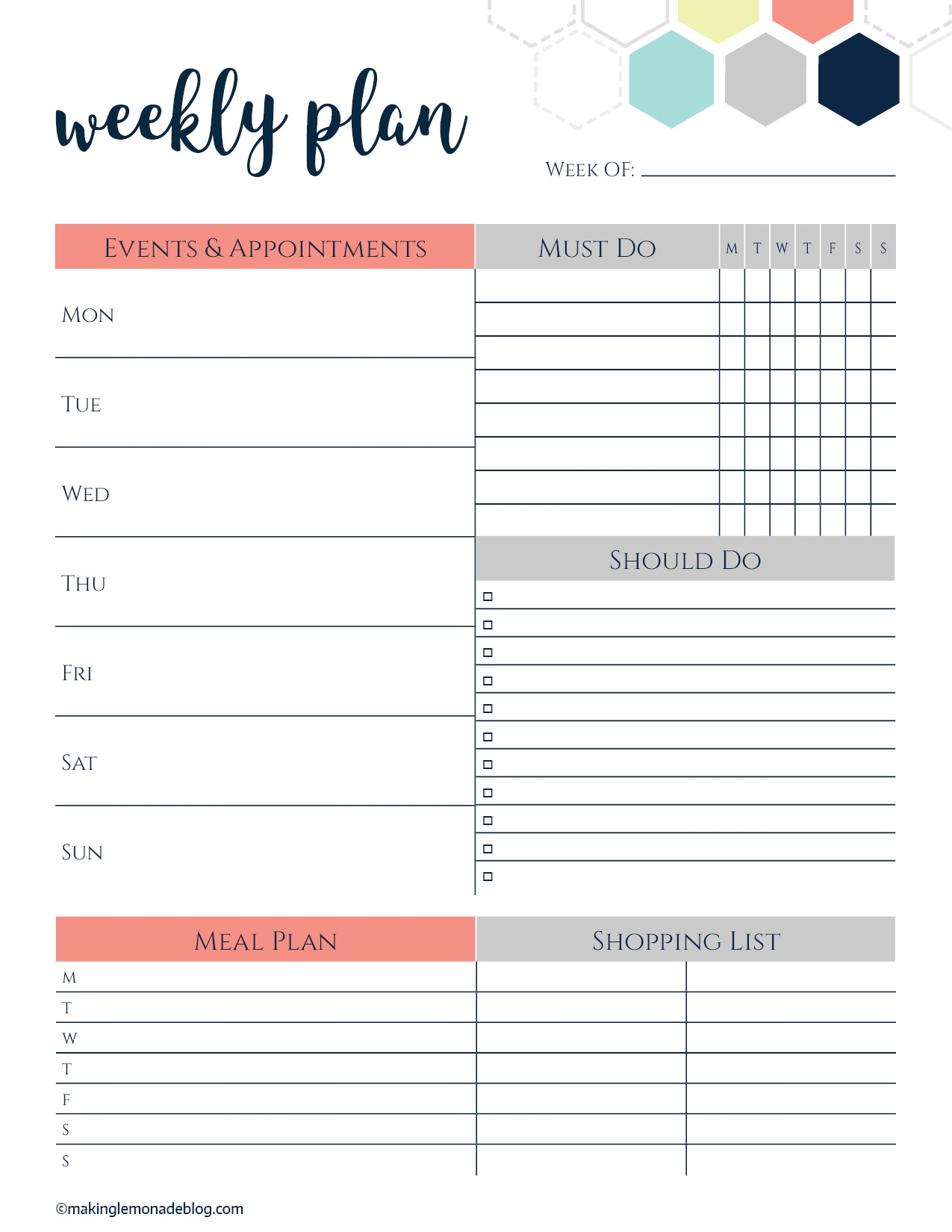 weekly planner printable template
