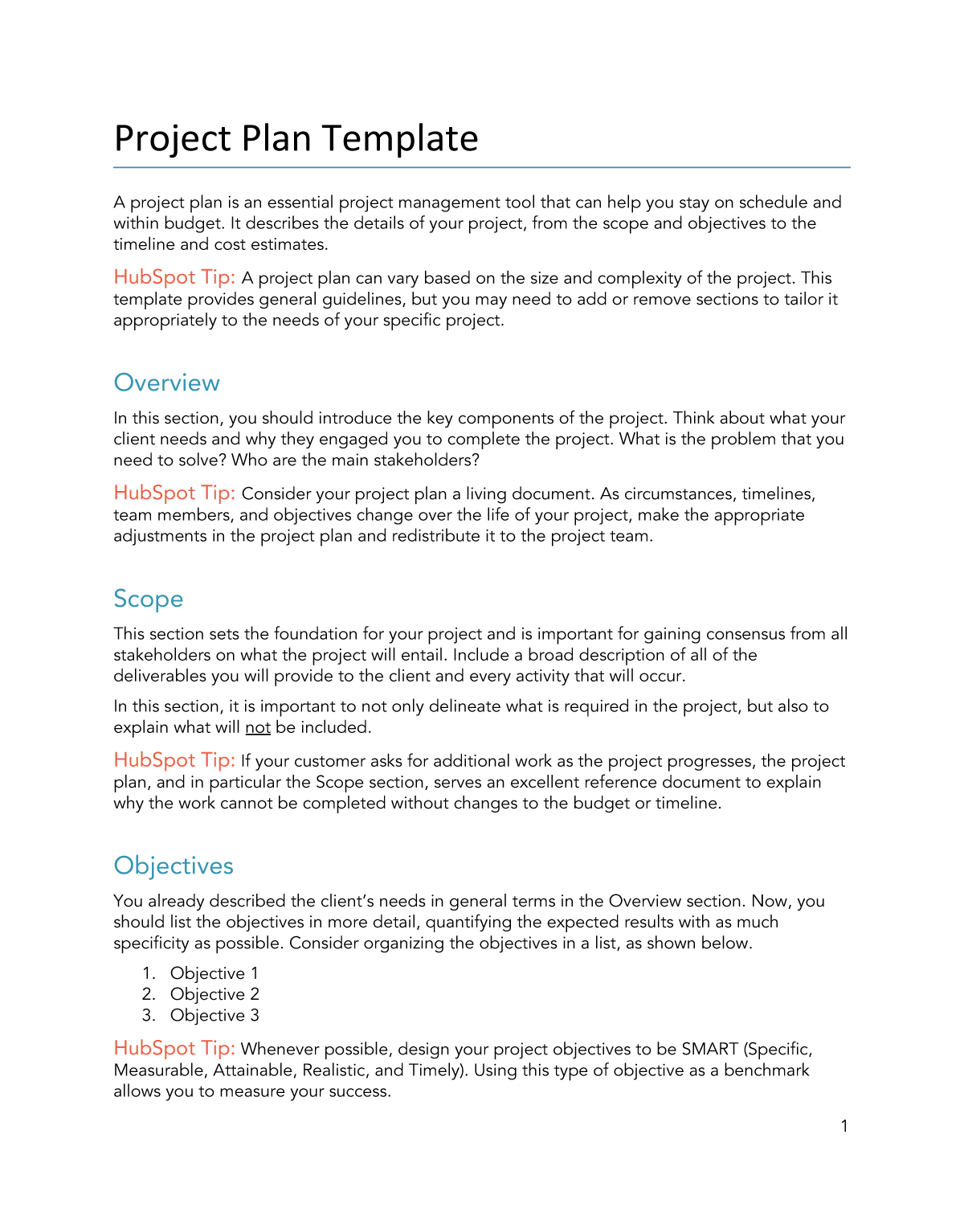 sample project plan templates