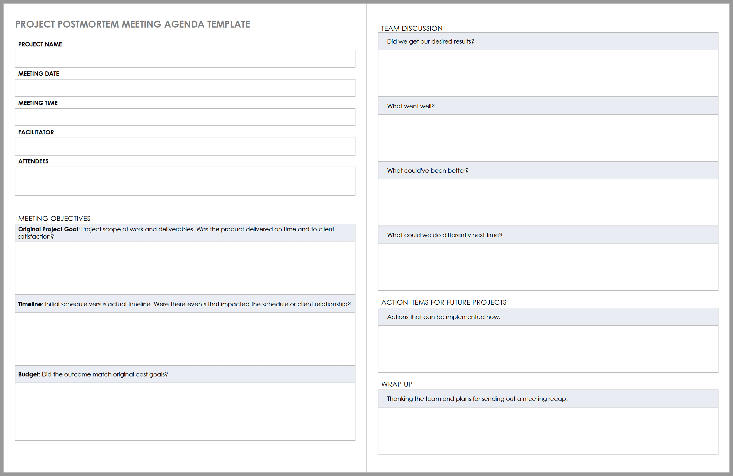 Free Project Post mortem Templates Smartsheet