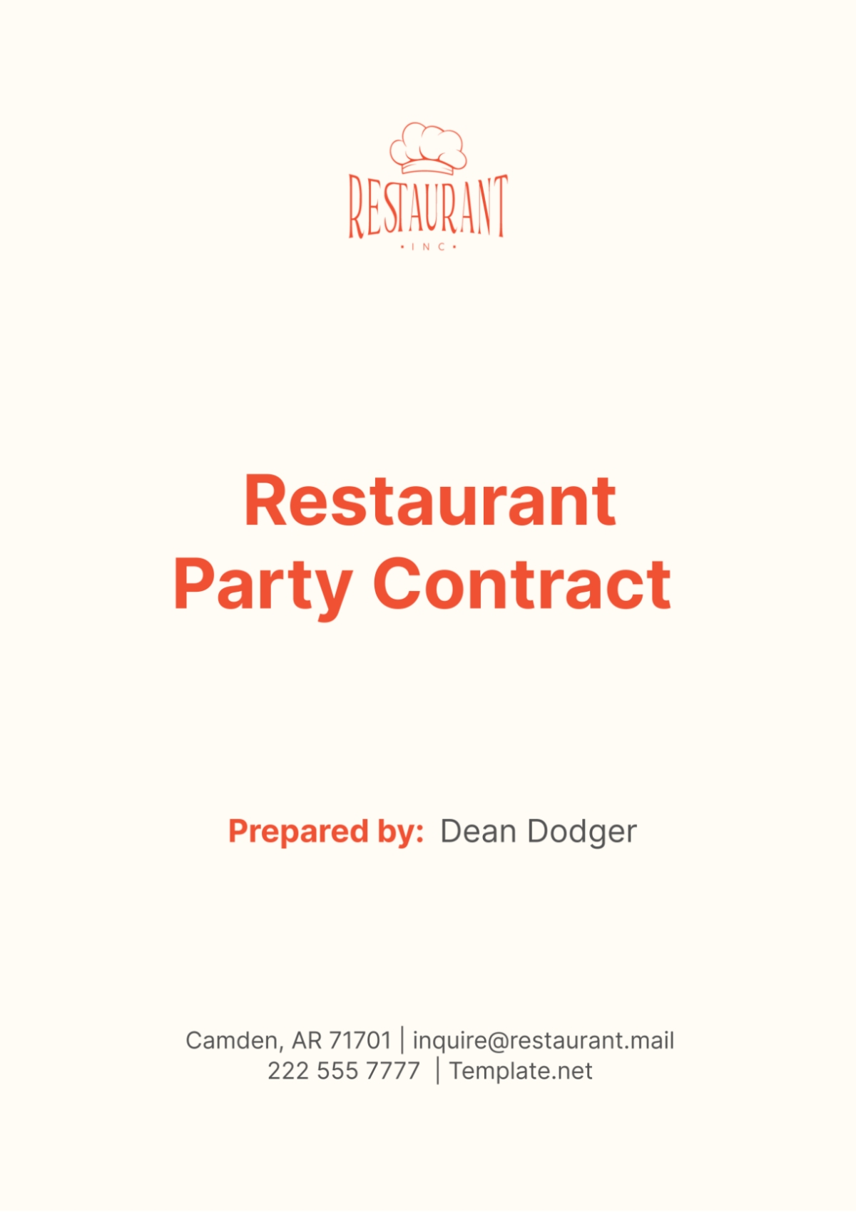 restaurant event contract template