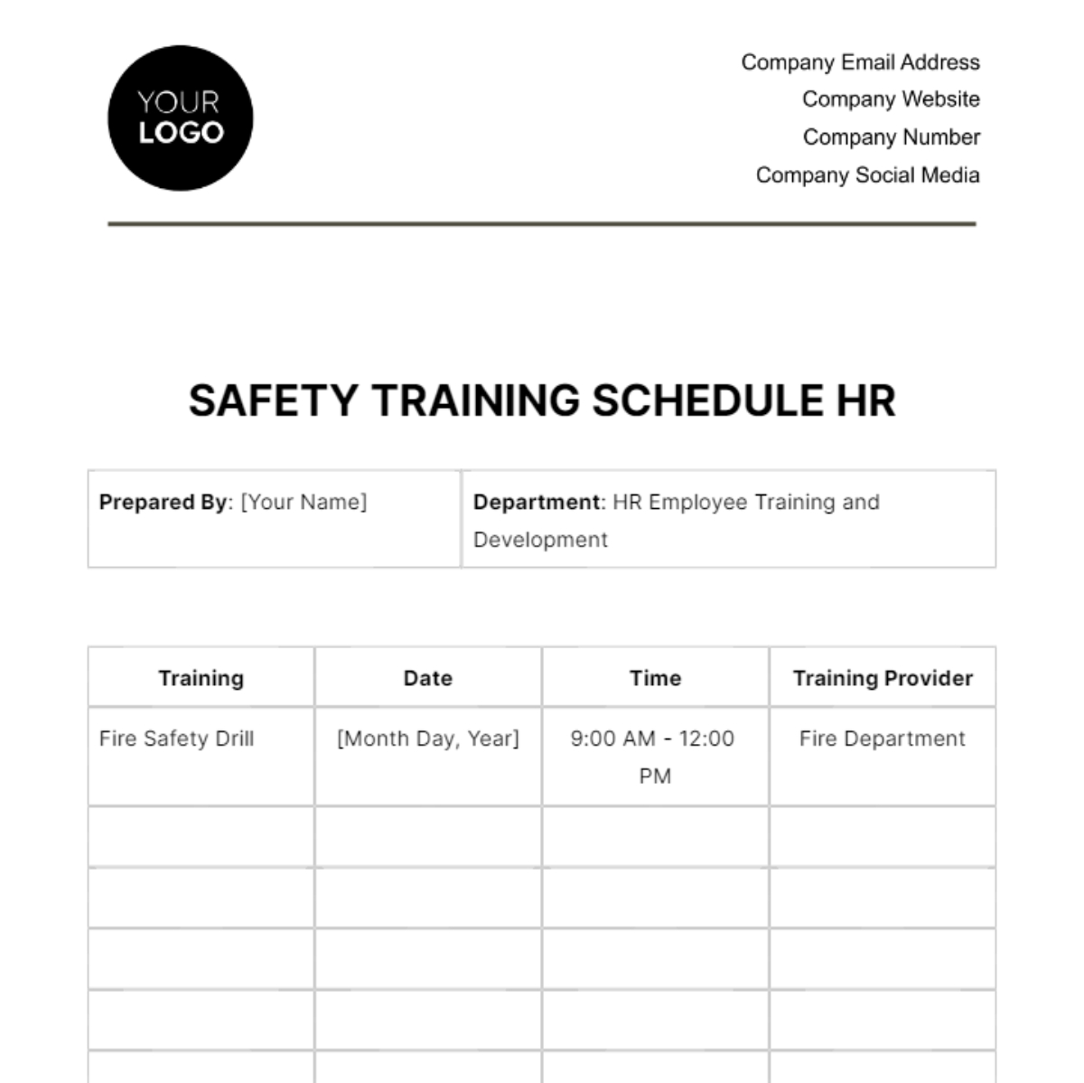 fire department training schedule template