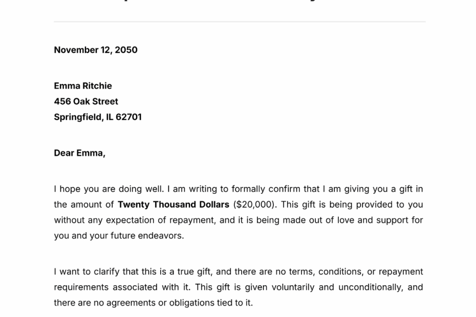Free Sample Gift Letter For Family Member Template To Edit Online