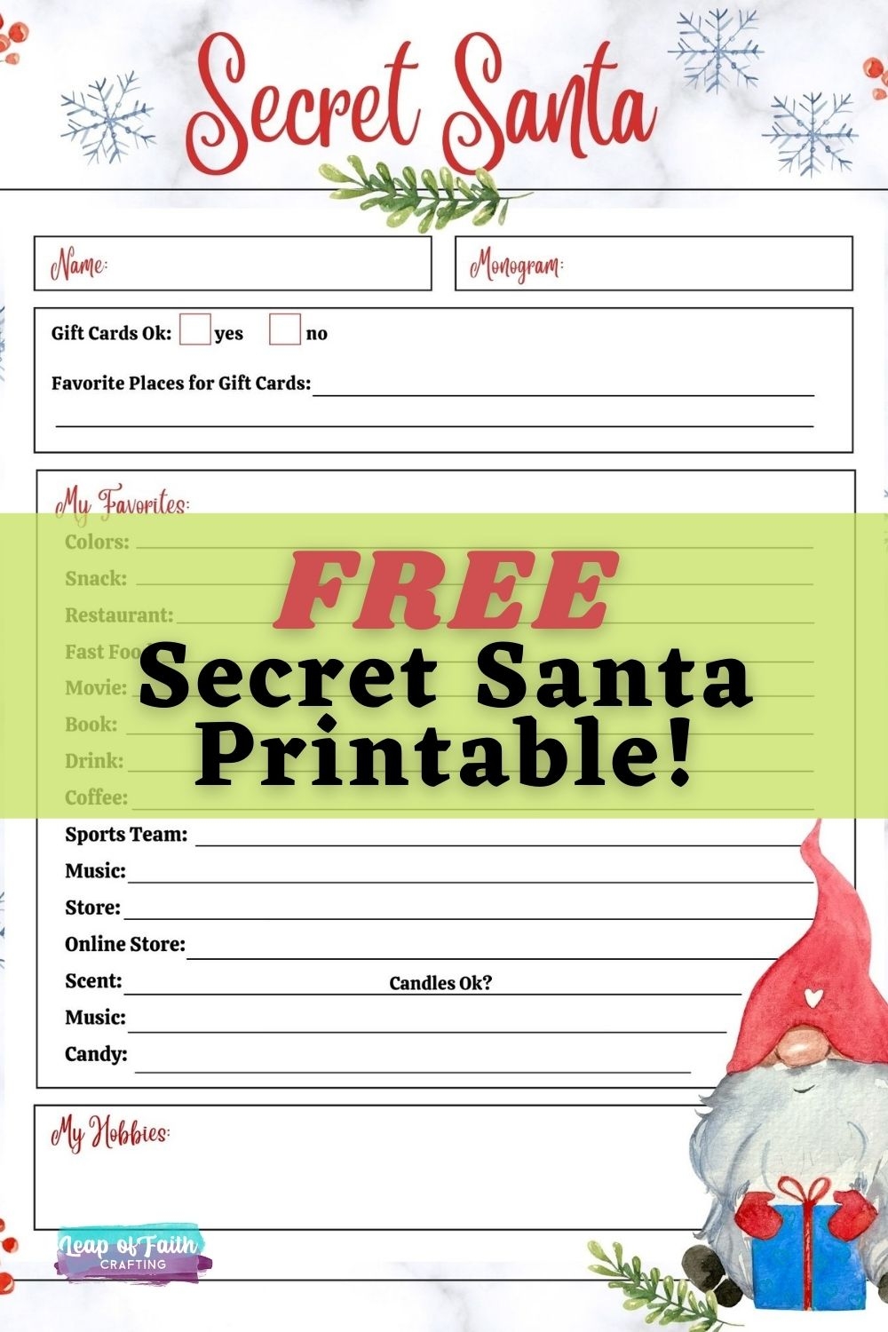 free printable secret santa questions