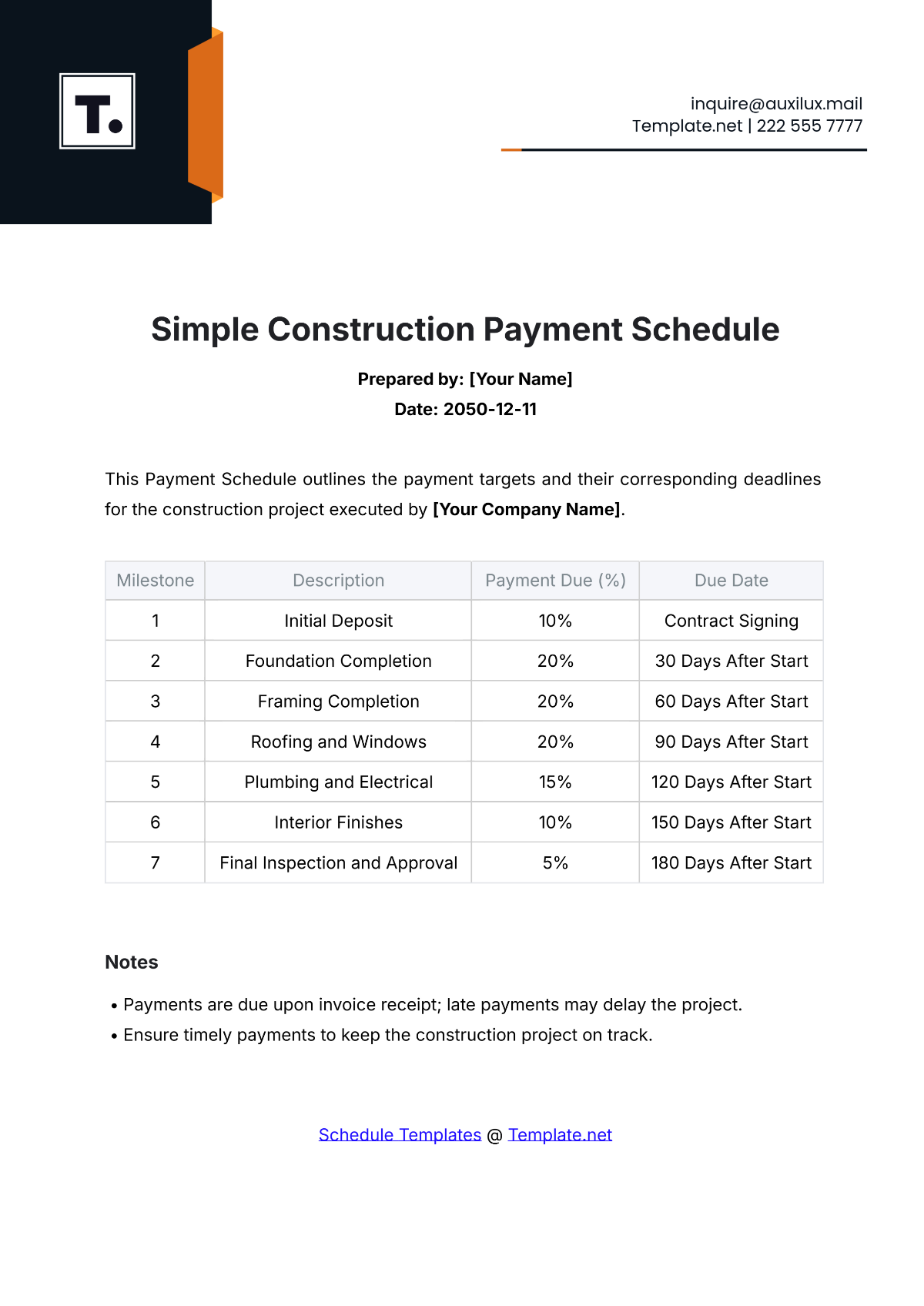 Free Simple Construction Payment Schedule Template To Edit Online