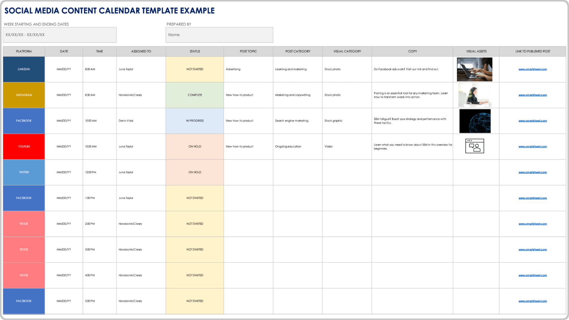 social media schedule template