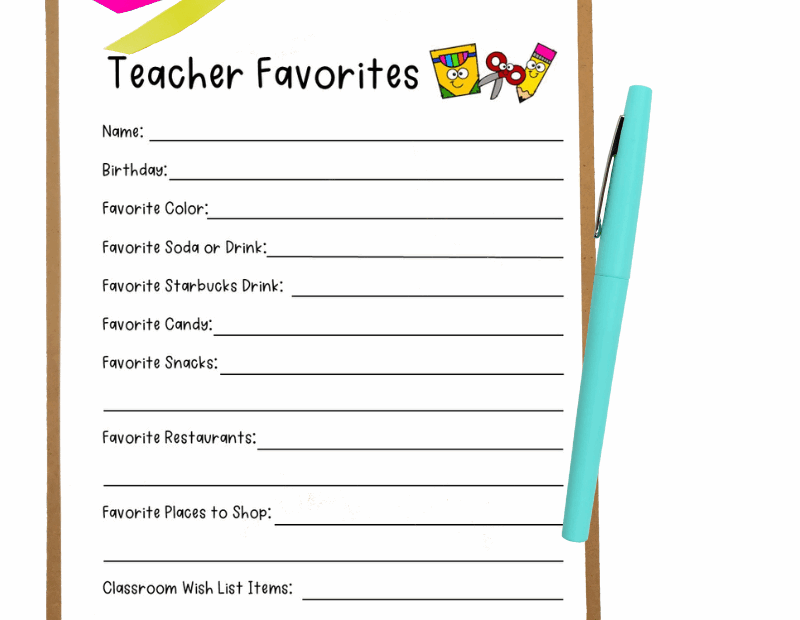Free Teacher Favorite Things Form Sarah Chesworth