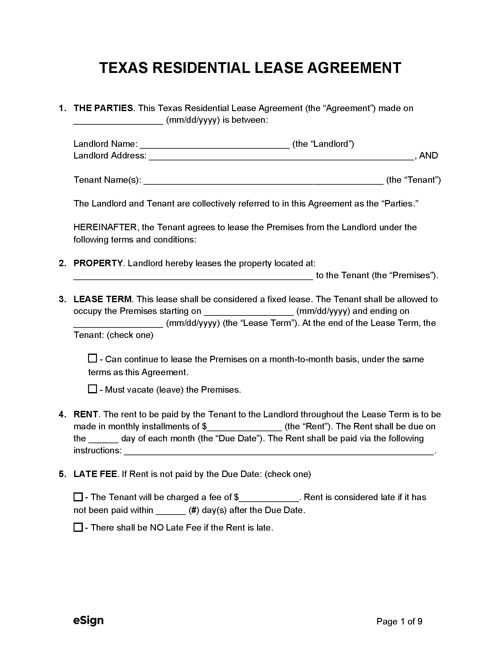 free printable residential lease agreement template