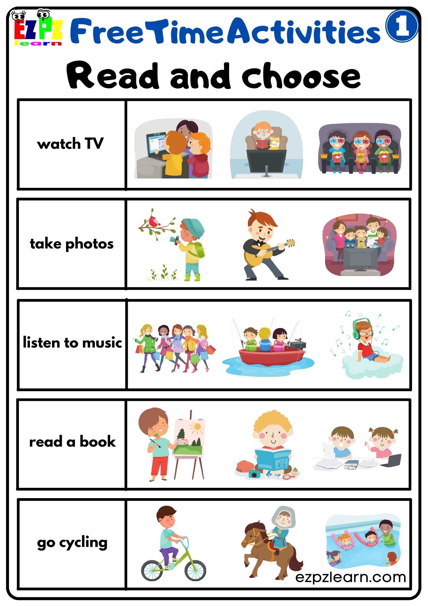 Free Time Activities Easy Read And Choose Worksheet Activity For 