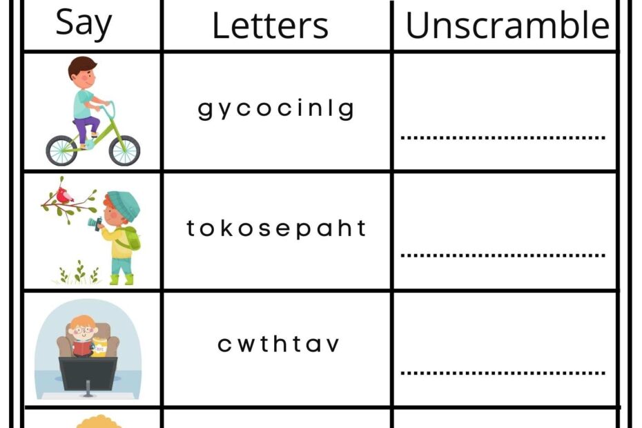 Free Time Activities Easy Word Scramble Worksheet Activity For