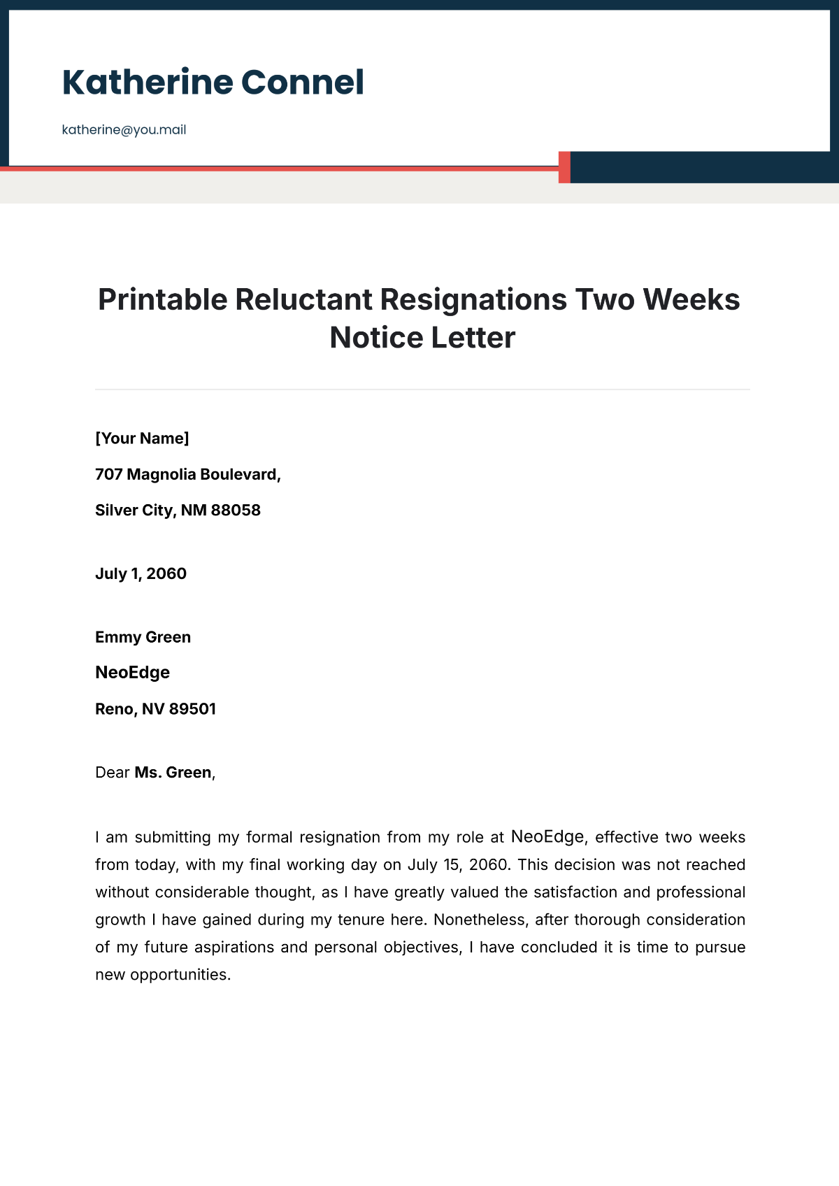 Free Two Weeks Notice Letter Templates Editable And Printable