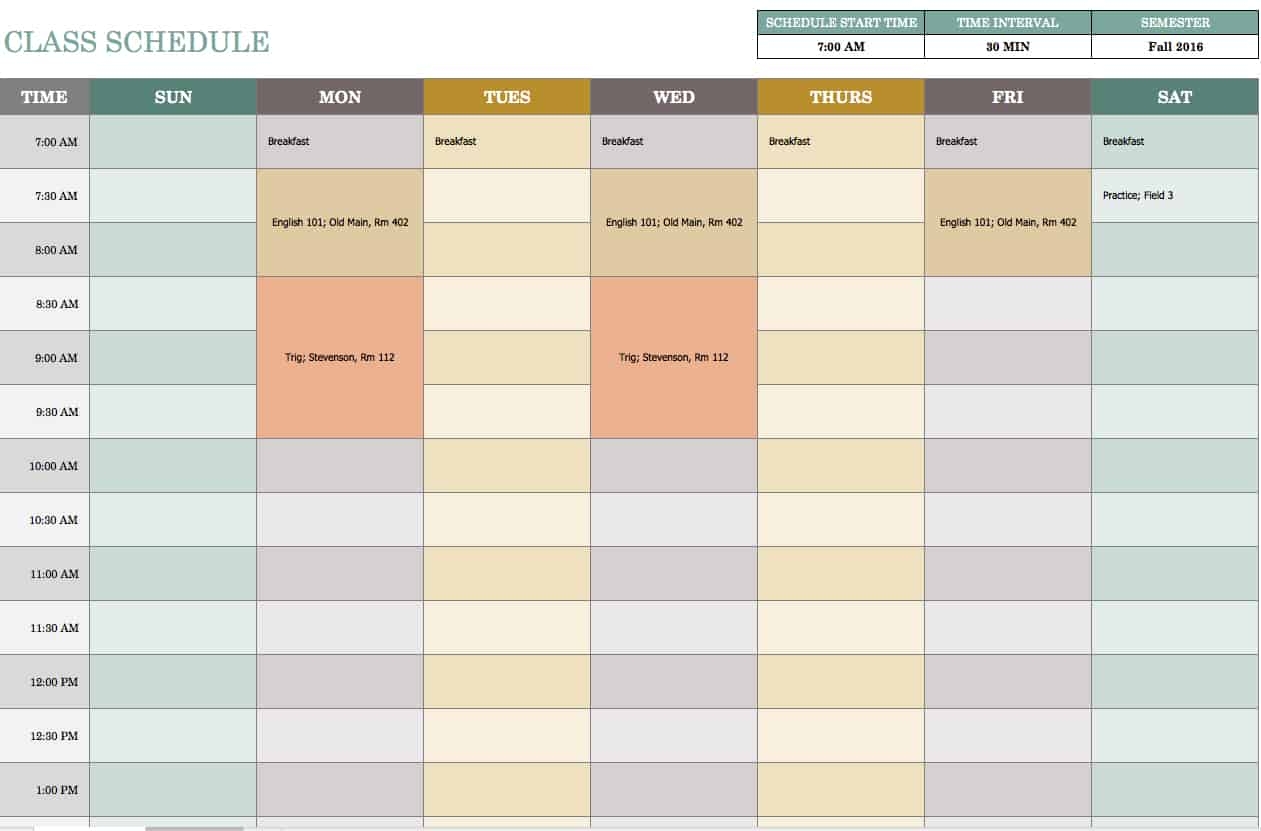 weekly schedule template for excel