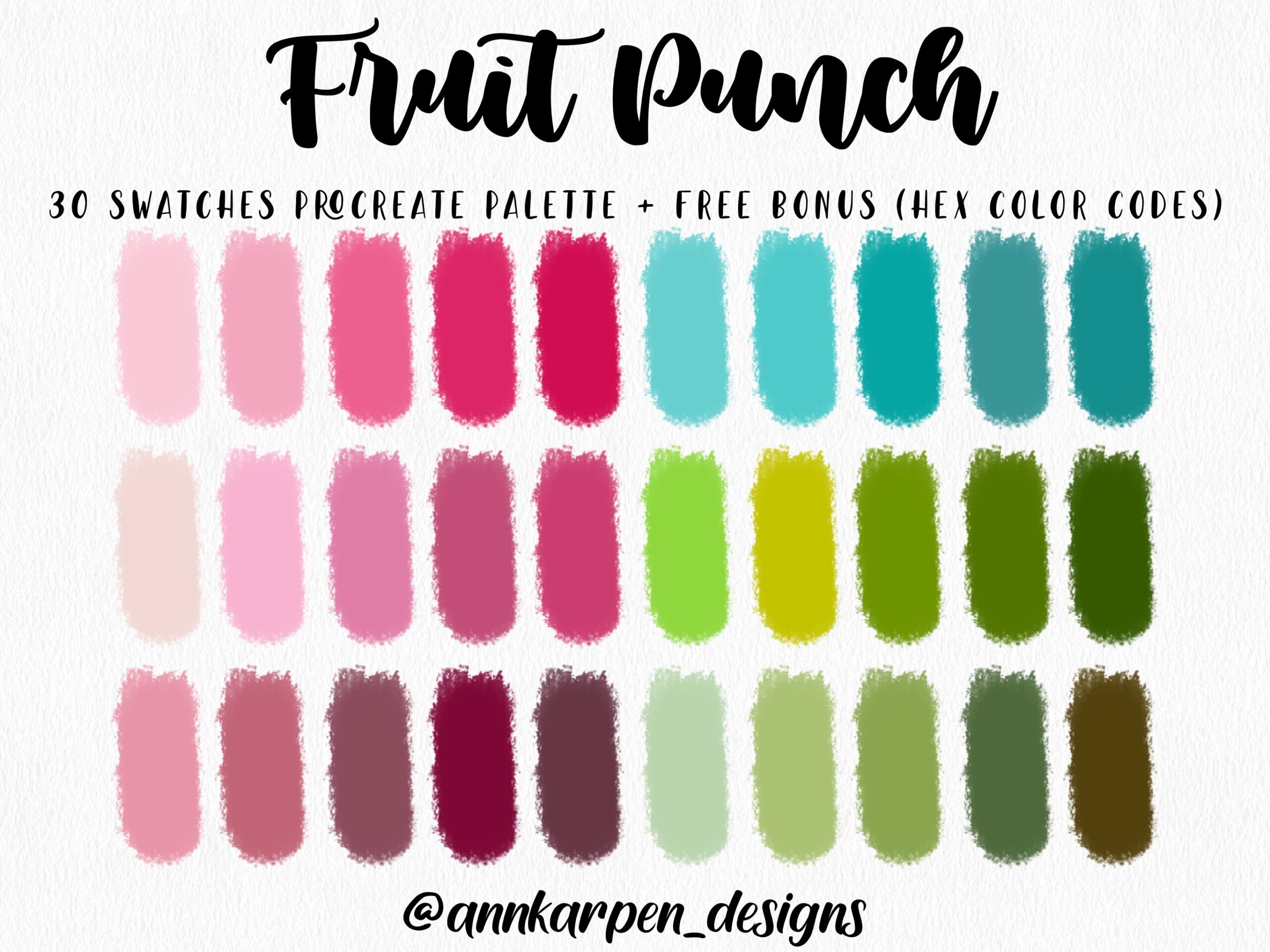 Fruit Punch Procreate Palette 30 HEX Color Codes Instant Digital 