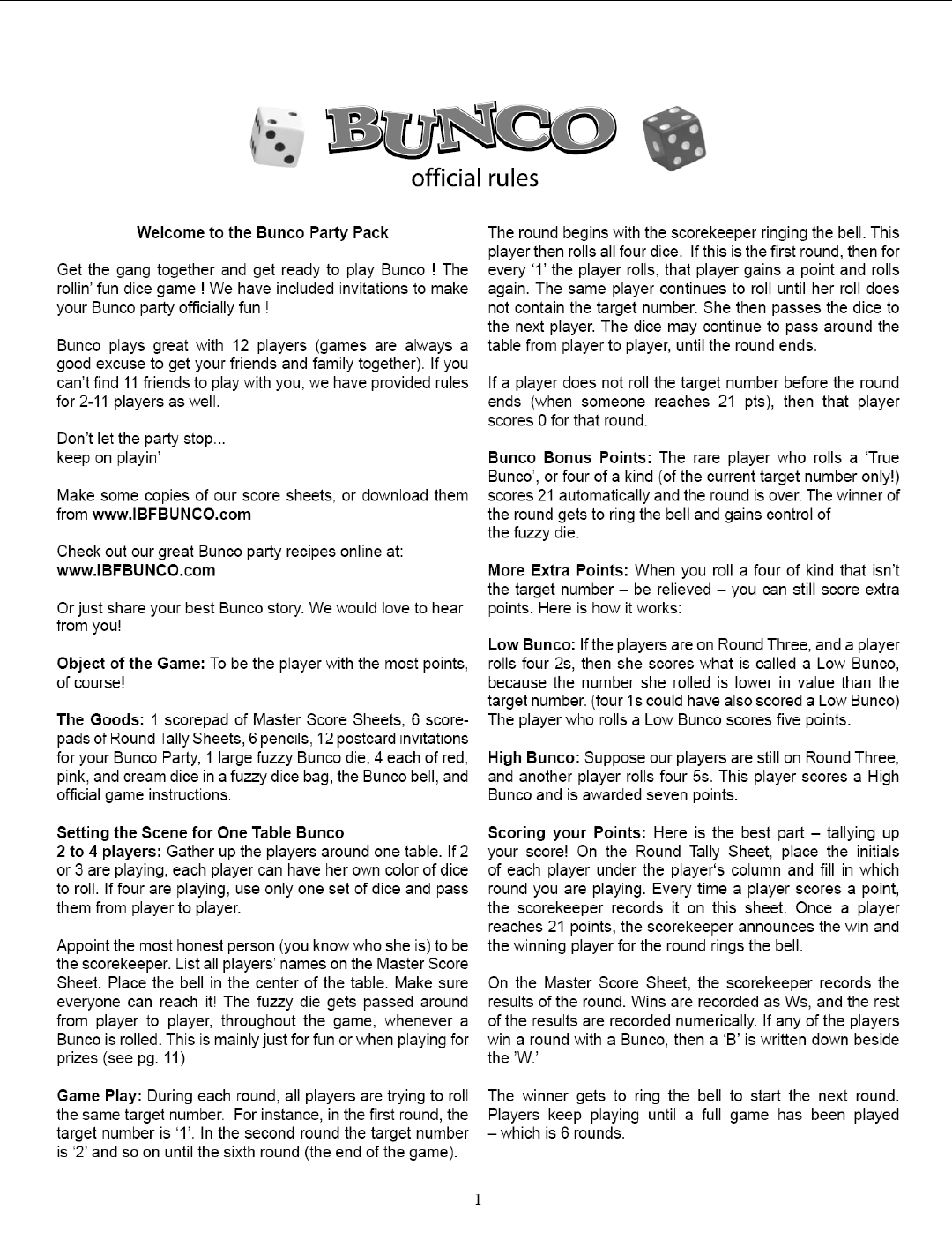 Fundex Games Bunco Manual