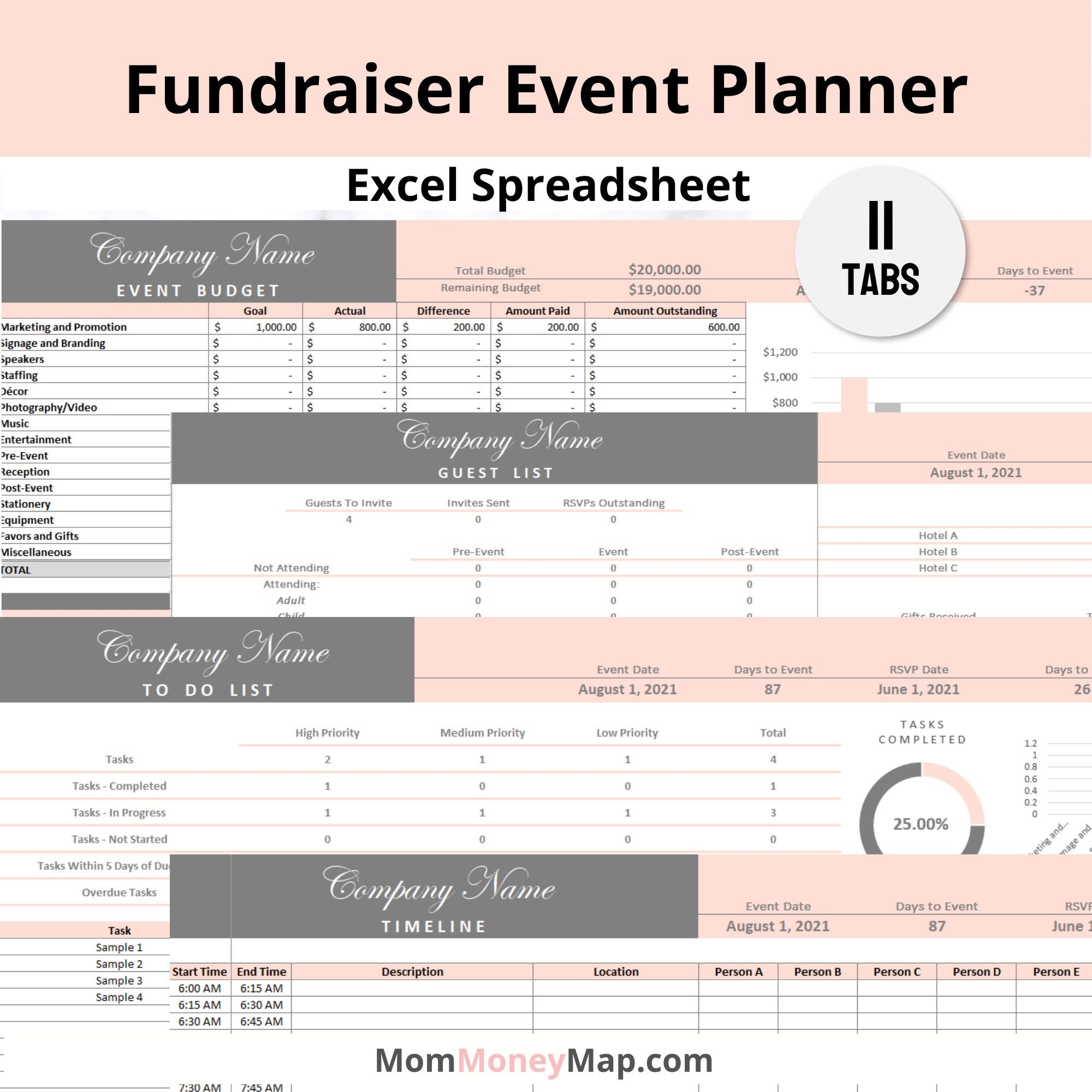 Fundraiser Event Planner Excel Spreadsheet Template Gala Planning Organizer With A Party Checklist Budget And Other Digital Forms Etsy