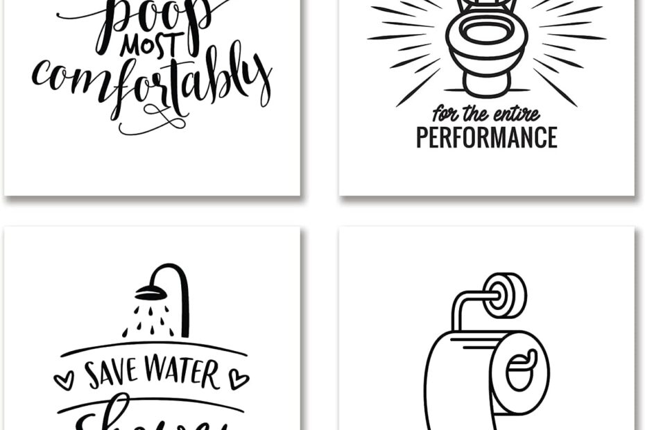 Funny Bathroom Wall Art Prints Set Modern Minimalist Decor Positive Quotes 8x10 Inch Set Of 4
