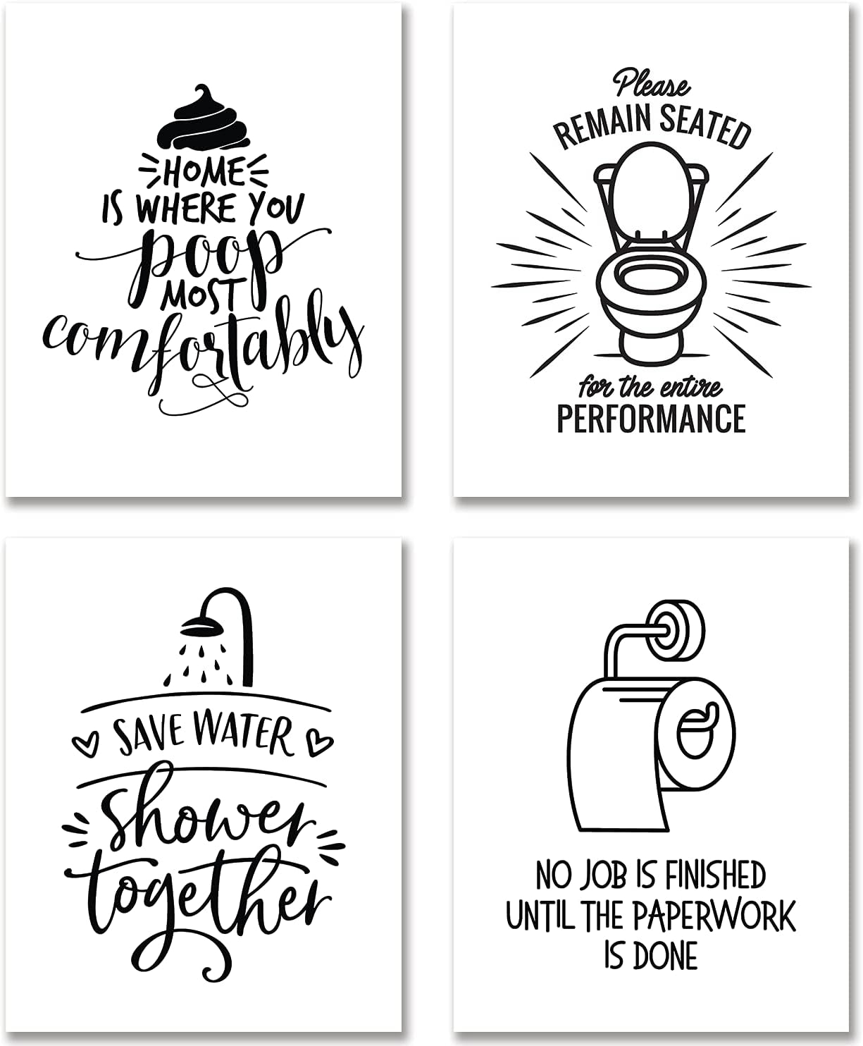 Funny Bathroom Wall Art Prints Set Modern Minimalist Decor Positive Quotes 8x10 Inch Set Of 4
