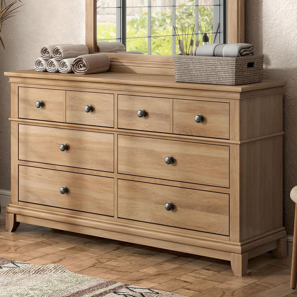Furniture Of America Zeller Natural Oak 6 Drawer 62 In Dresser With Cedar Bottom Drawers IDF N7706NT D The Home Depot