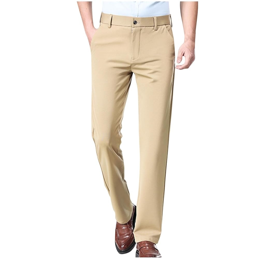 Generic Mens Suit Pants Solid Color Straight Lightweight Dress 