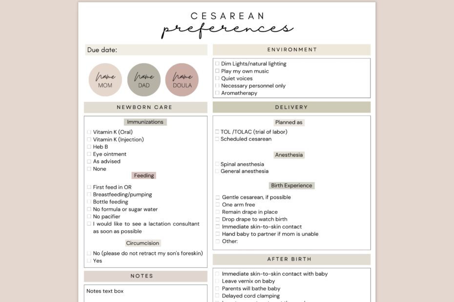 Gentle C section Birth Plan Gentle Cesarean Birth Preferences