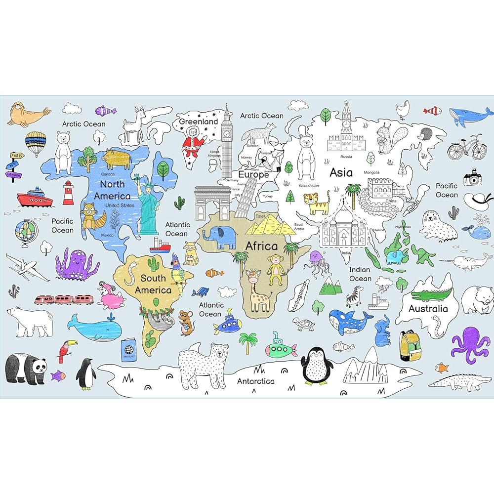 Giant World Map Coloring Poster For Kids 54 X 33 Inch Jumbo Paper World Maps Coloring