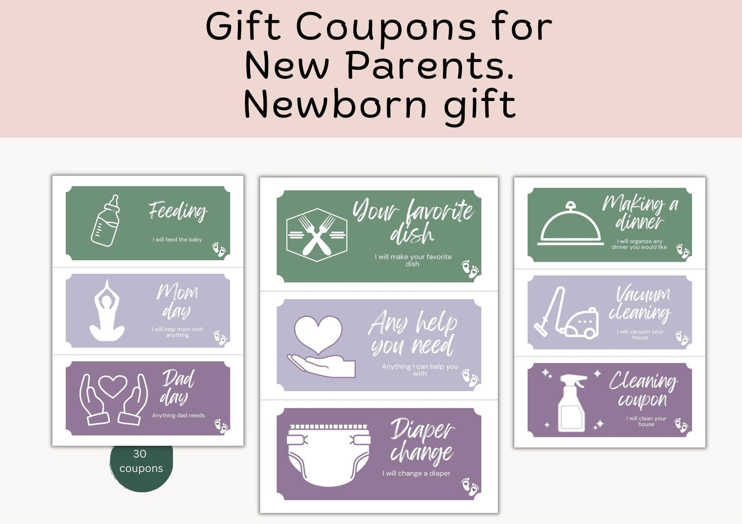 Gift For New Parents Newborn Gift 30 Printable Coupons Gift New Mom And Dad Gift Certificate For New Parents Babysitting Coupon Etsy