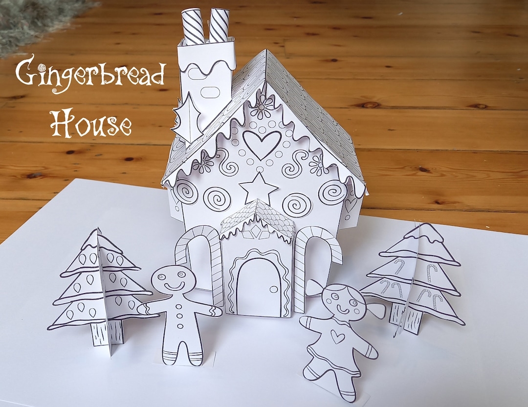 Gingerbread House Printable Paper Craft And Colouring Activity For Kids Digital Download Etsy