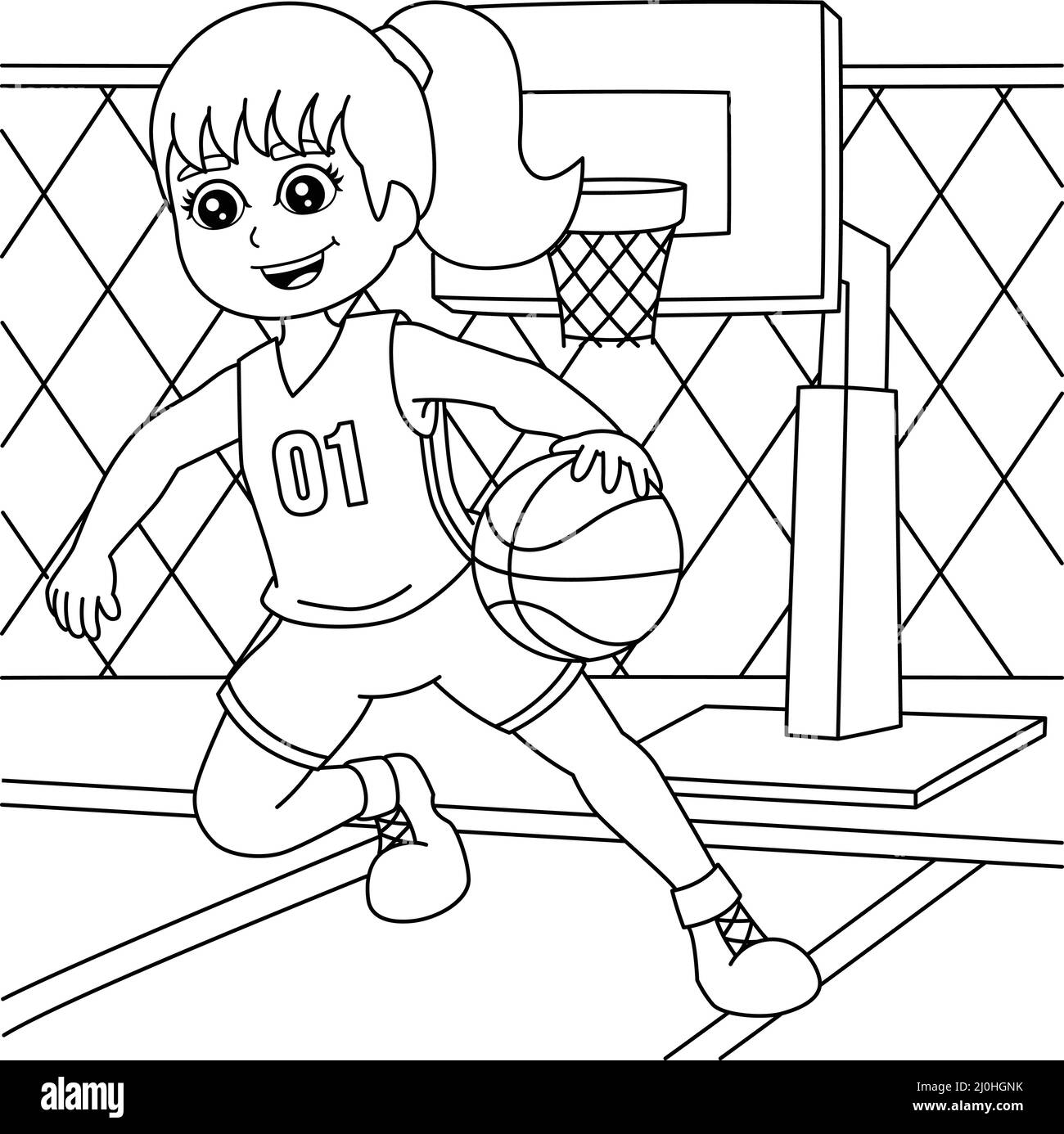Girl Playing Basketball Coloring Page For Kids Stock Vector Image U0026 Art Alamy
