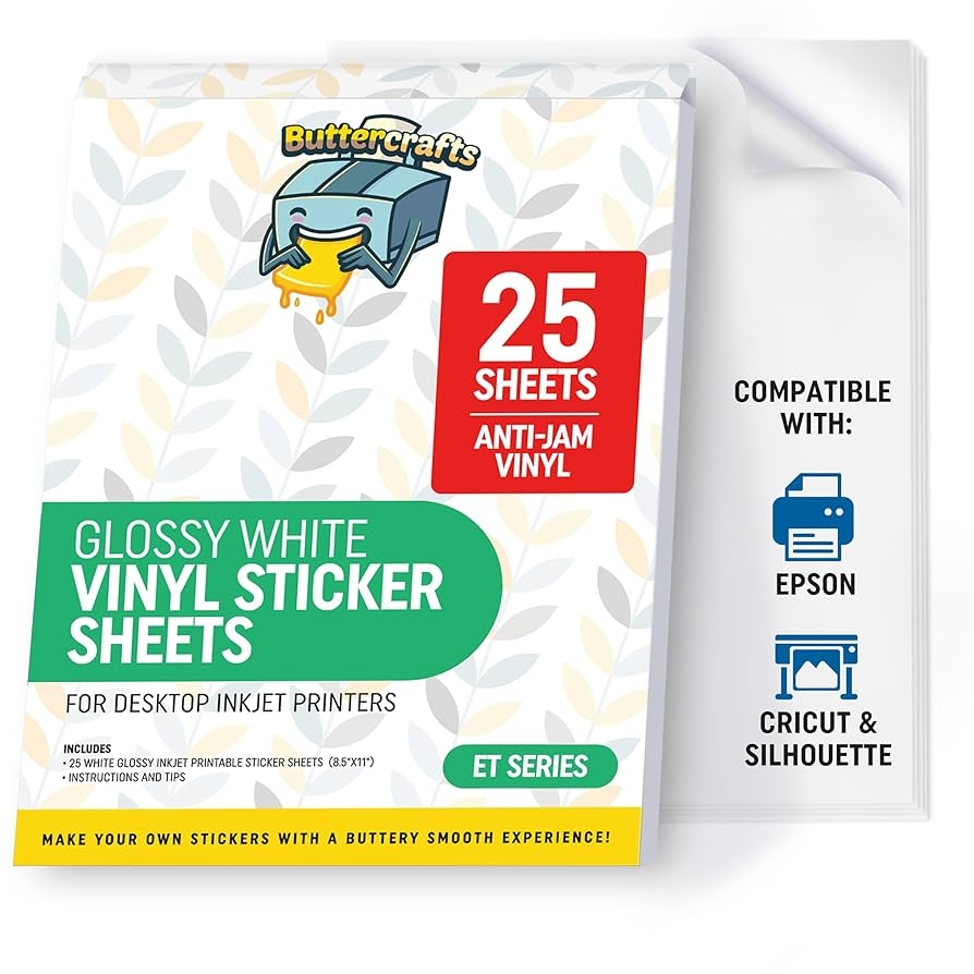 Glossy Printable Vinyl For Inkjet Printer Glossy Sticker Paper Waterproof 25 Sheets Inkjet Printable Vinyl Sticker Paper Avoid Jams For 