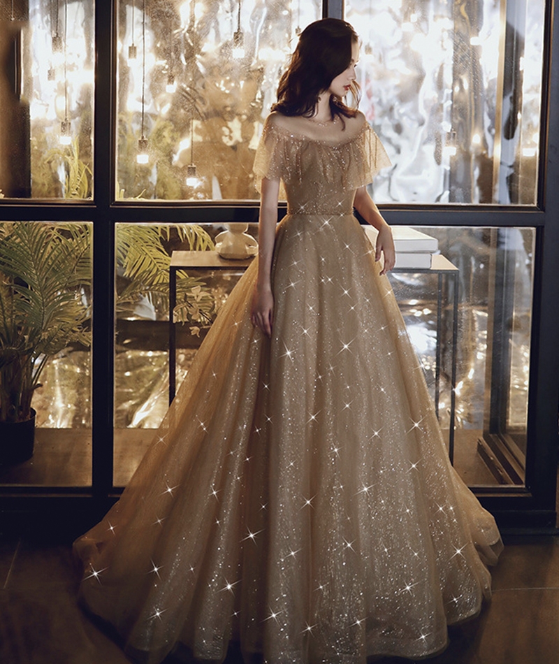 Gold Sequins Long Prom Dress Evening Dress