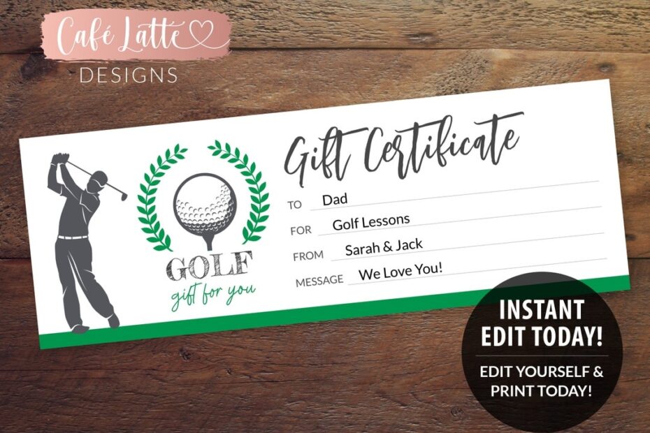 GOLF Gift Certificate Editable Template Printable Personalized Golf Gift Coupon For Dad Golf Lessons Instant DIY Corjl Last Minute Gift Etsy