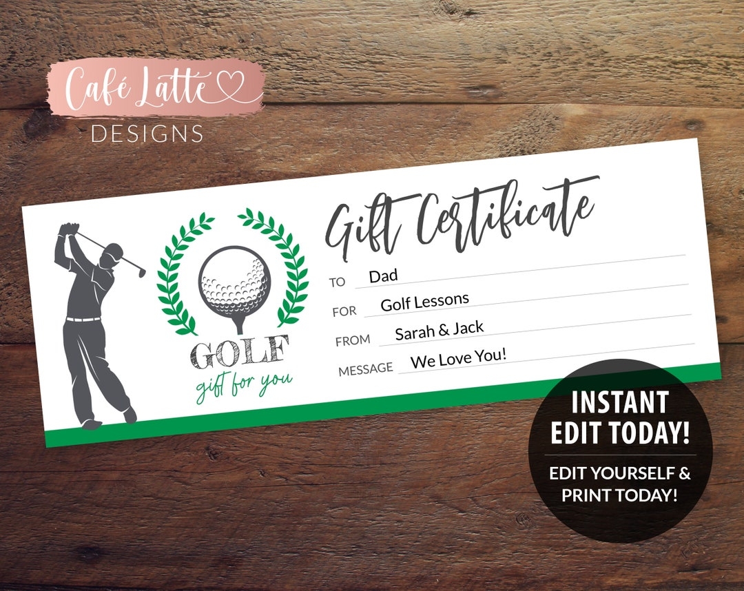 GOLF Gift Certificate Editable Template Printable Personalized Golf Gift Coupon For Dad Golf Lessons Instant DIY Corjl Last Minute Gift Etsy