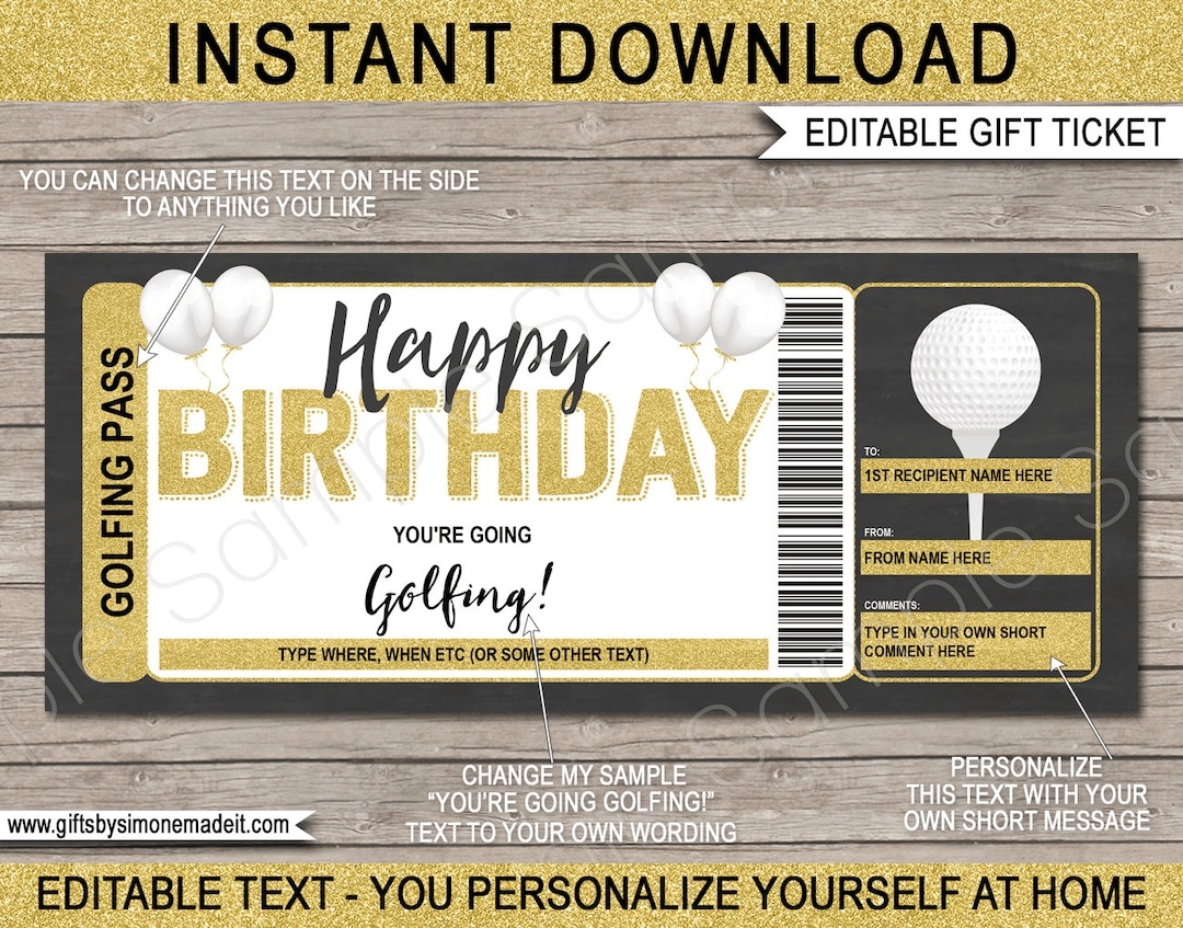 Golf Gift Certificate Template Voucher Ticket Pass Birthday Golfing Trip Play A Round Of Golf Card Coupon EDITABLE TEXT DOWNLOAD Etsy