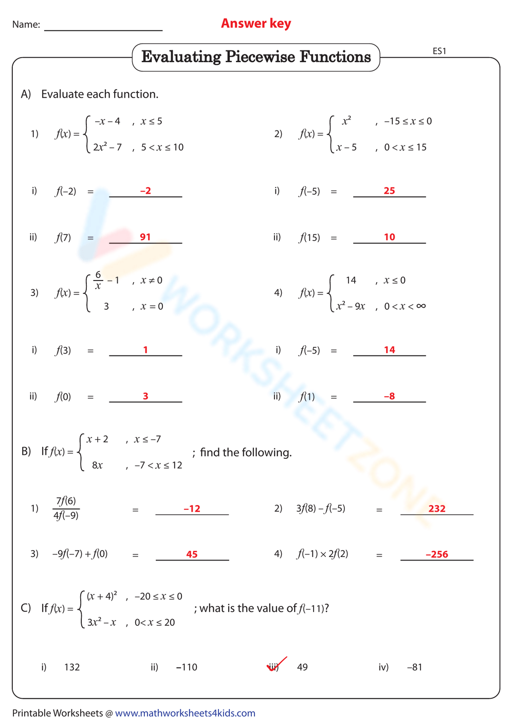 Grade 10 Evaluating Piecewise Functions Worksheets 2024 Worksheets Library