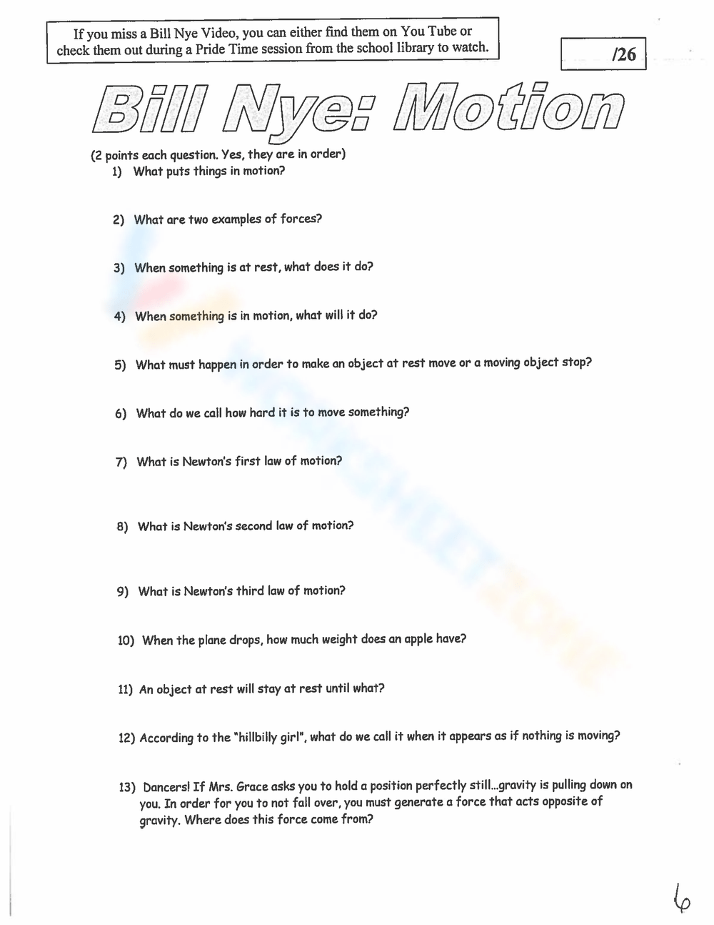 bill nye motion worksheet