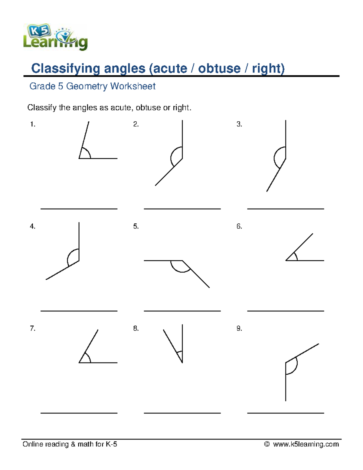 classifying angles worksheet