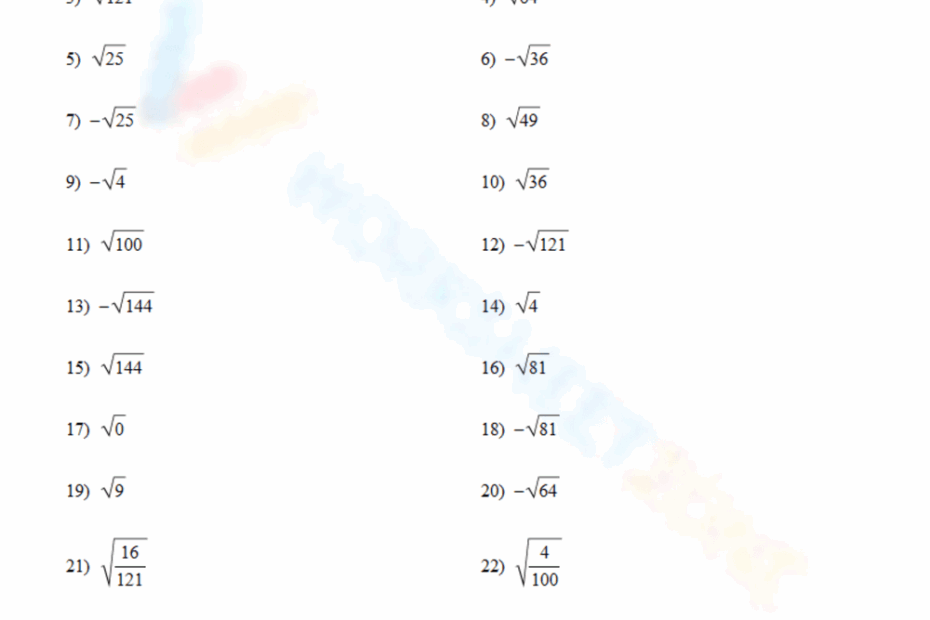 Grade 6 Square Roots Worksheets 2025
