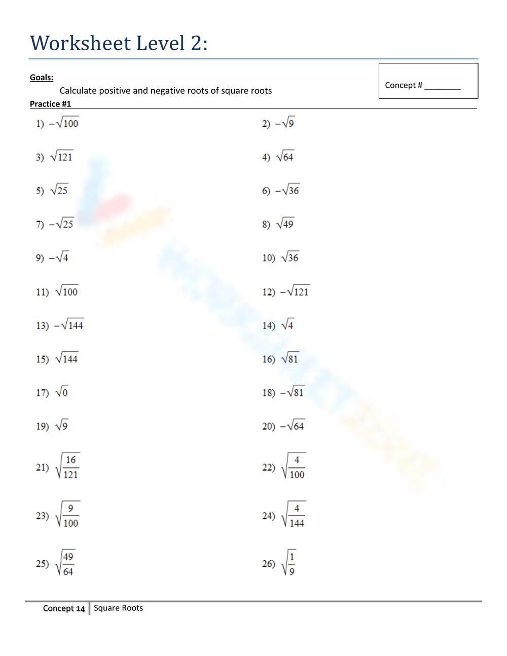 Grade 6 Square Roots Worksheets 2025