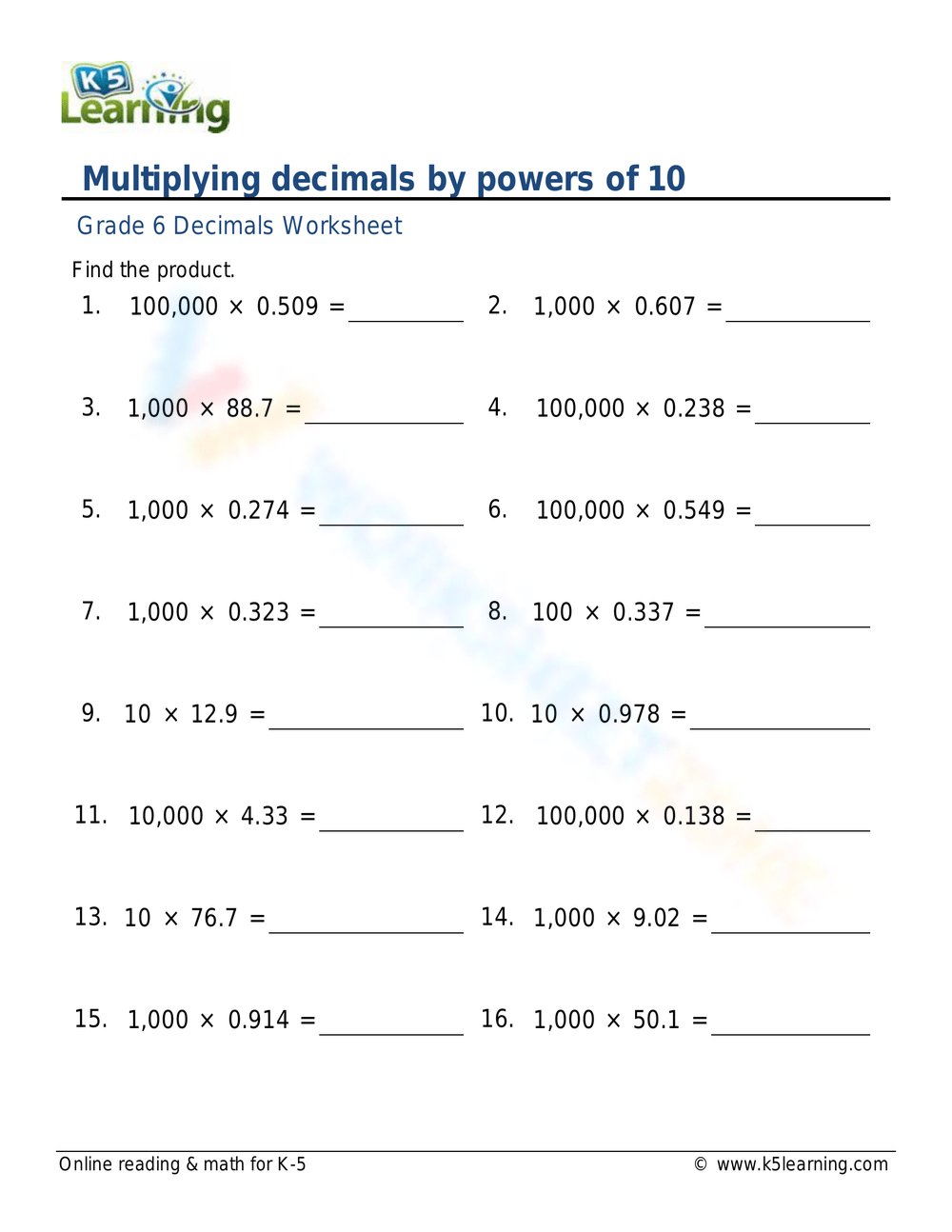 Grade 9 Multiplying By Powers Of 10 Worksheets U0026 Printable