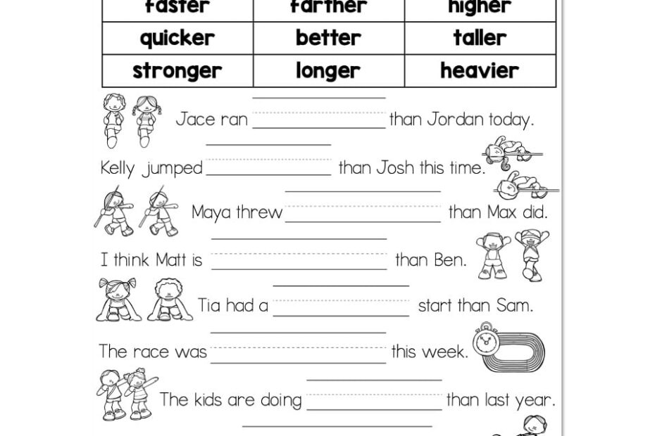 Grammar Worksheets Comparative Adjectives Who Will Win